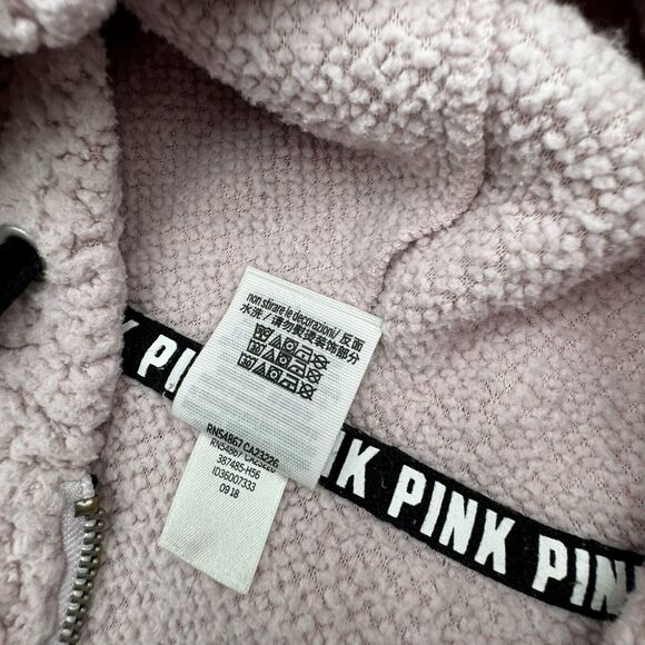 Victoria Secret PINK SMALL Hoodie Sherpa Fleece 1/4 Zip Pink Pullover Cozy - Picture 7 of 7